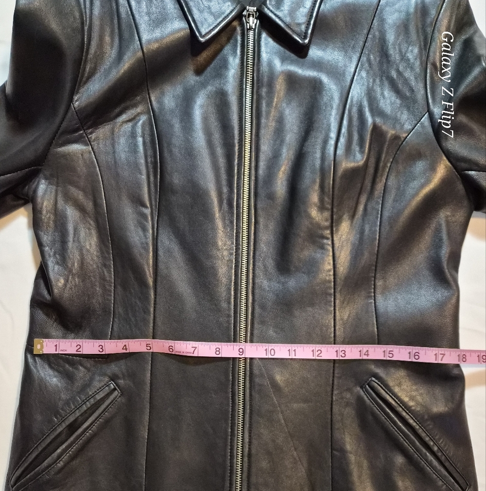 Kenneth Cole Reaction Genuine Black Leather Zip Jacket | Minimalist | Sleek - Picture 5 of 8